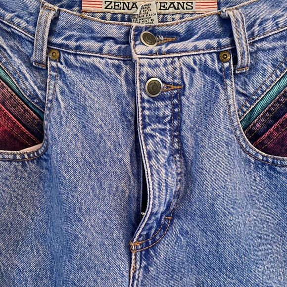 Zenna Brand- Vintage High-Waisted Blue Jeans with Colorful Pockets - Picture 2 of 6